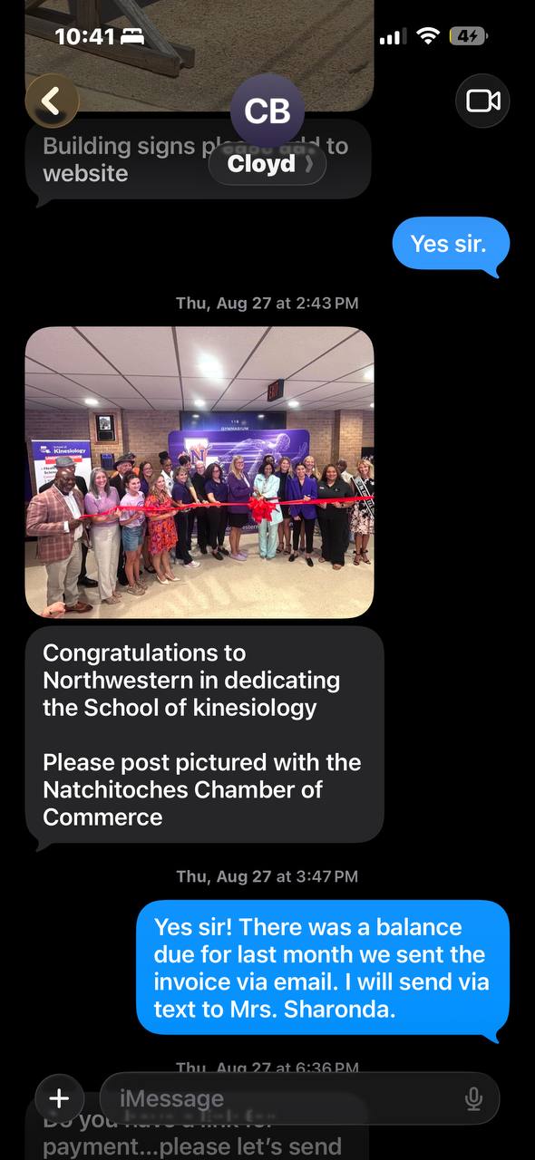 Cloyd Benjamin at the Northwestern State University School of Kinesiology dedication with the Natchitoches Chamber of Commerce