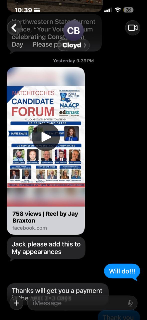 Natchitoches Candidate Forum announcement showing City Court Judge candidates