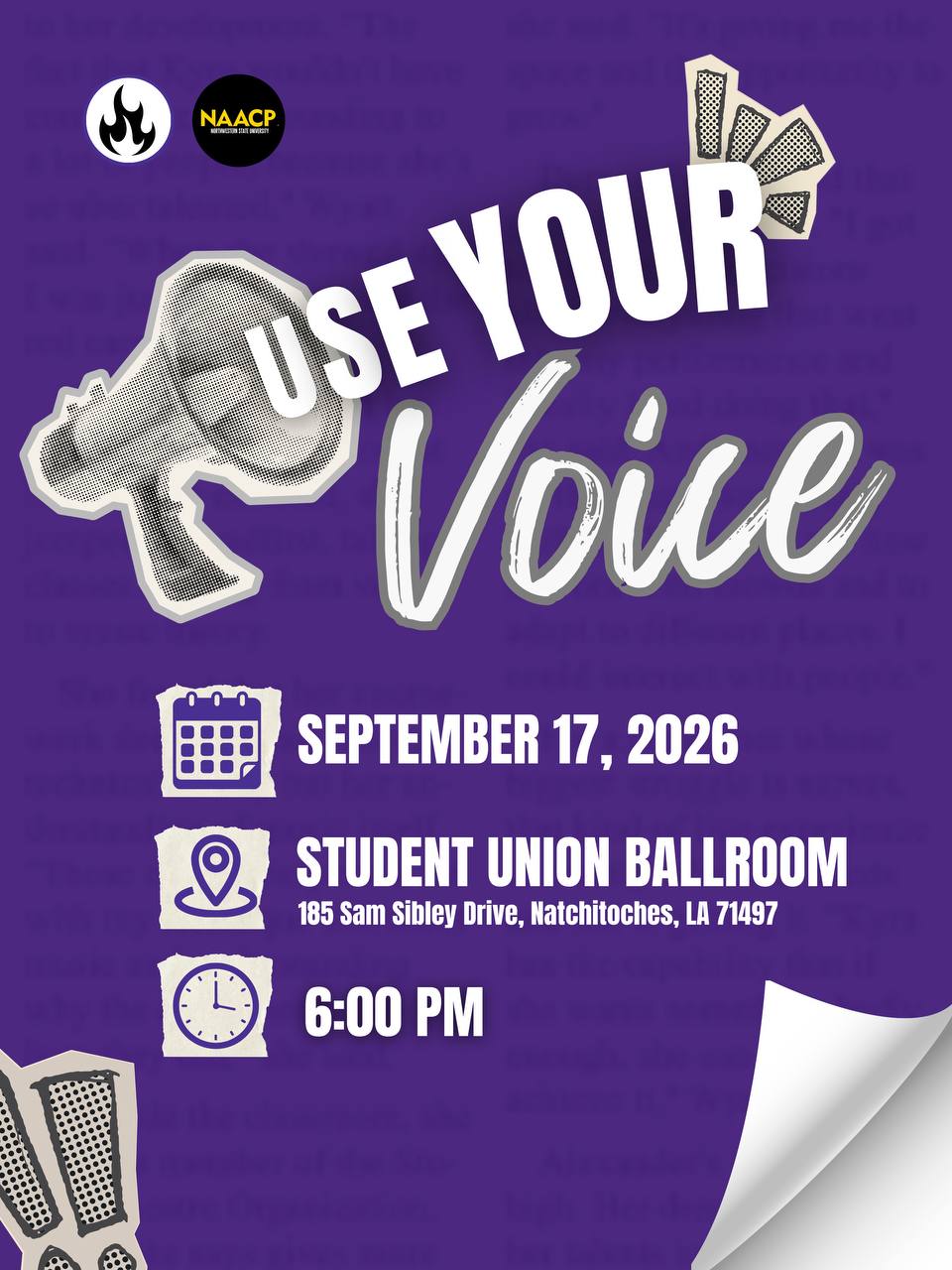 Use Your Voice forum flyer for September 17, 2026